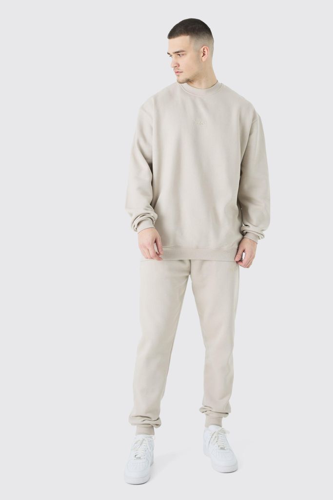 Men's Tall Offcl Oversized Extended Neck Sweatshirt Tracksuit - Beige - S, Beige