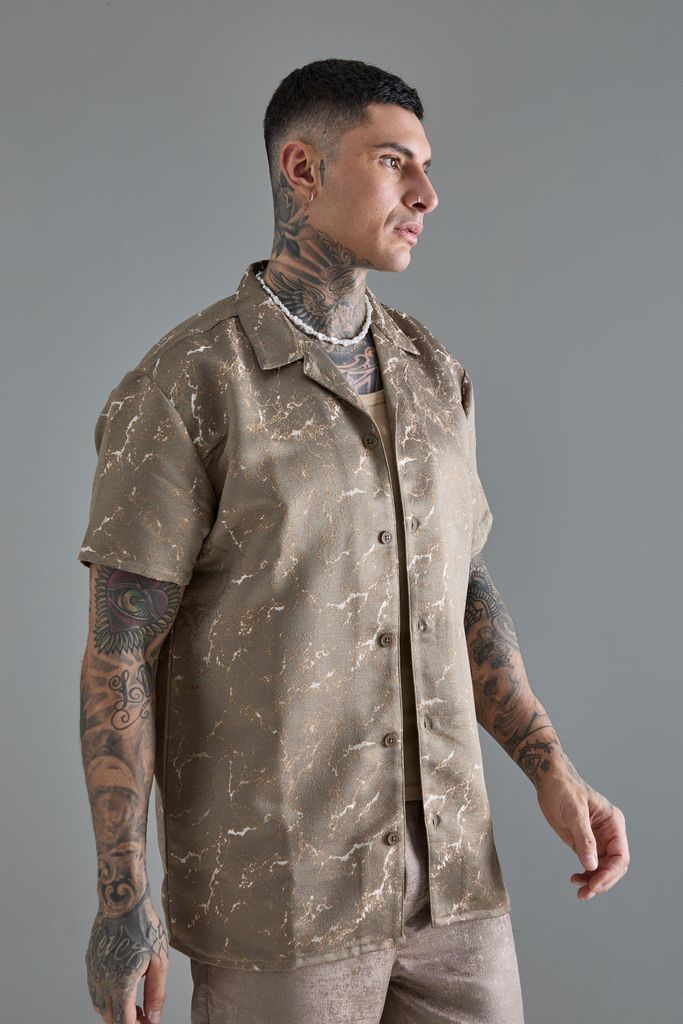Men's Tall Short Sleeve Oversized Textured Shirt - Beige - Xl, Beige