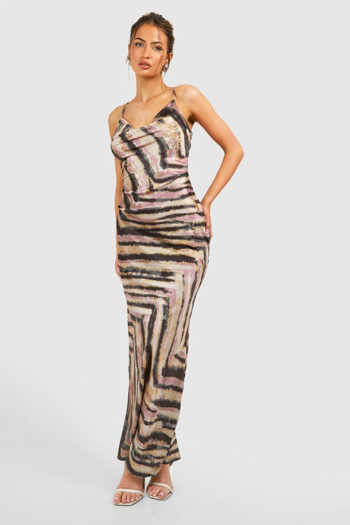 Womens Animal Print Cowl Neck Slip Maxi Dress - Brown - 8, Brown