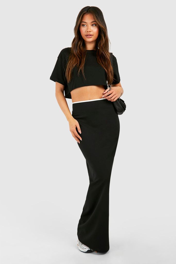 Womens Black Contrast Binding Crepe Maxi Skirt - 6, Black