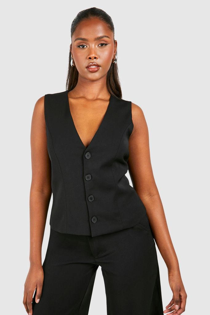 Womens Contrast Button Fitted Waistcoat - Black - 6, Black