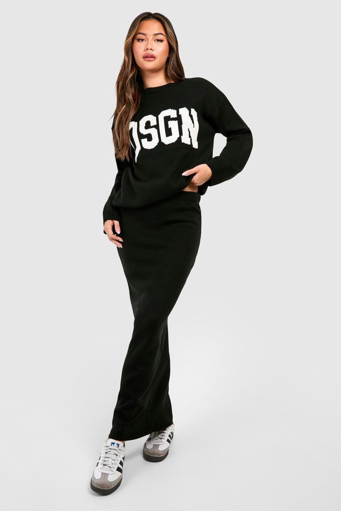 Womens Dsgn Crew Neck Knitted Jumper And Maxi Skirt Set - Black - S, Black