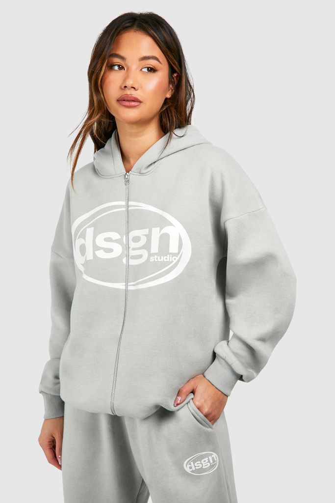 Womens Dsgn Studio Double Zip Oversized Hoodie - Grey - S, Grey