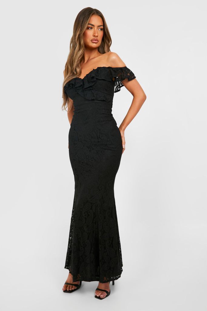 Womens Lace Ruffle Bandeau Maxi Dress - Black - 8, Black