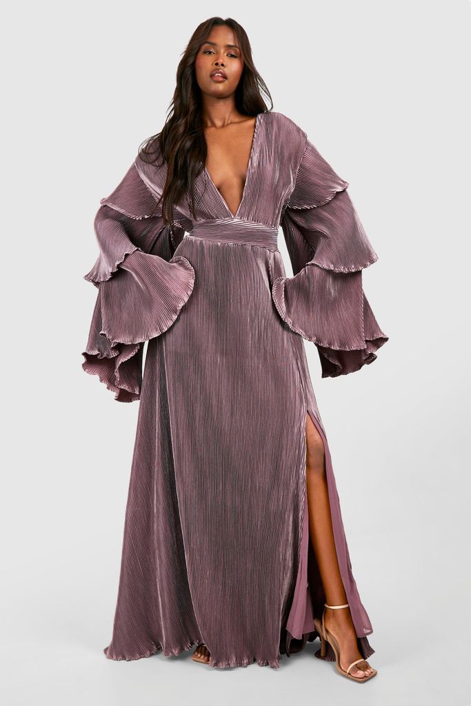 Womens Layered Ruffle Sleeve Maxi Dress - Purple - 8, Purple