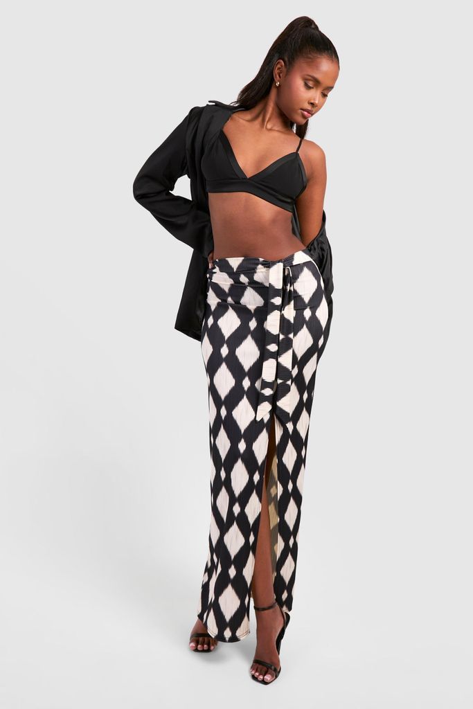 Womens Monochrome Print Textured Maxi Skirt - Black - 6, Black