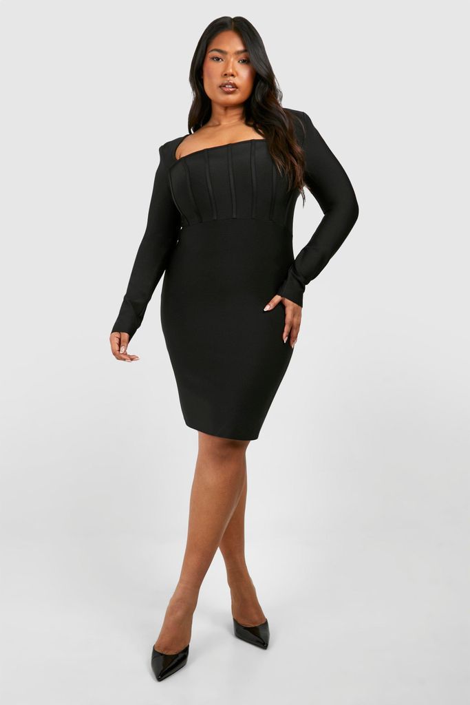Womens Plus Bandage Long Sleeve Bodycon Dress - Black - 16, Black