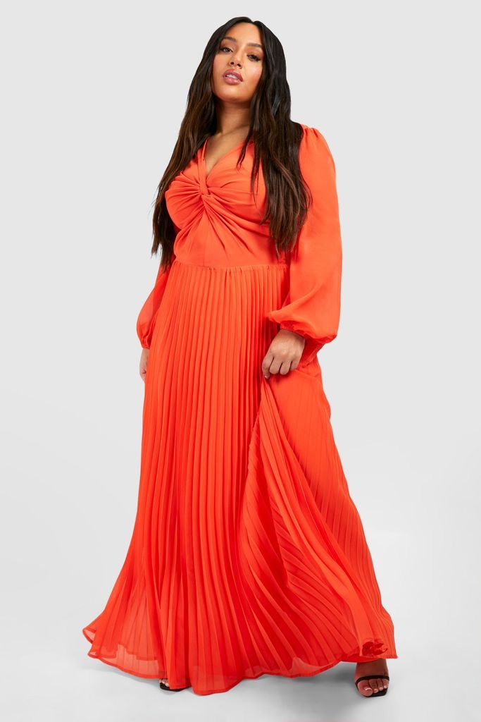 Womens Plus Chiffon Twist Front Maxi Dress - Orange - 16, Orange