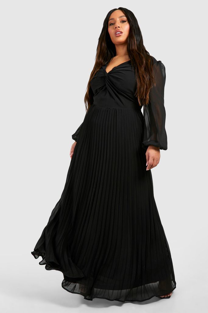 Womens Plus Chiffon Twist Front Maxi Dress - Black - 16, Black