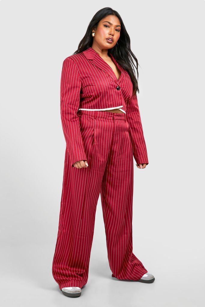 Womens Plus Pinstripe Wide Leg Trouser - Red - 16, Red