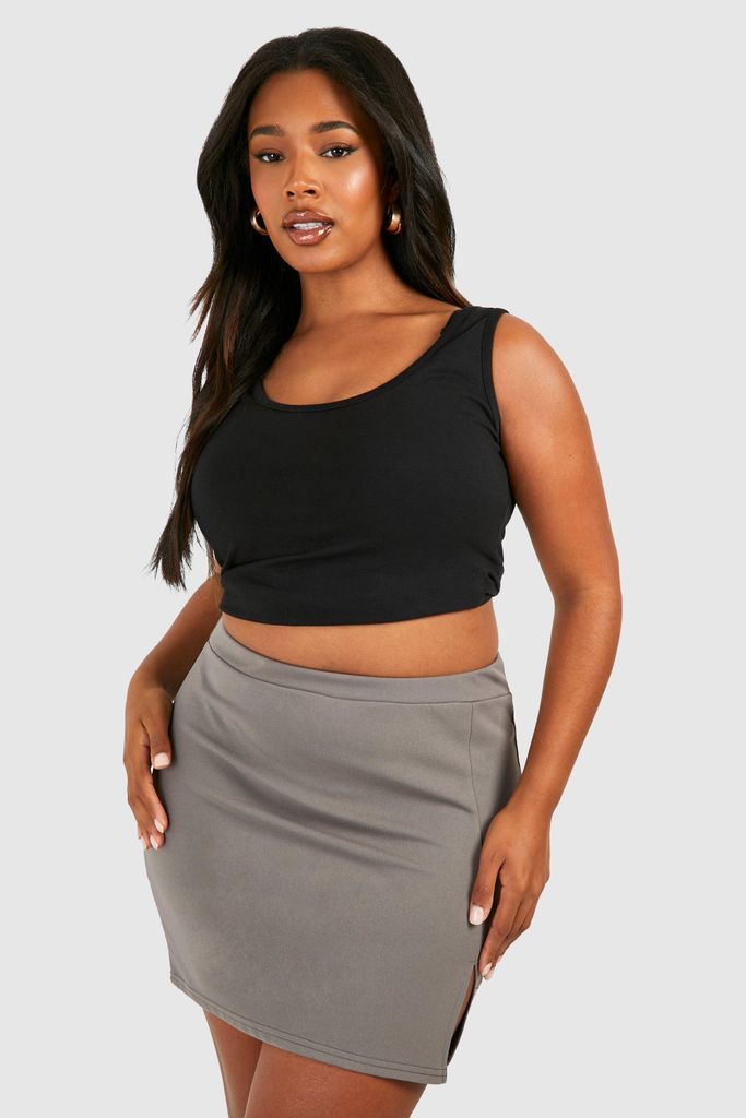Womens Plus Side Split Mini Skirt - Grey - 16, Grey
