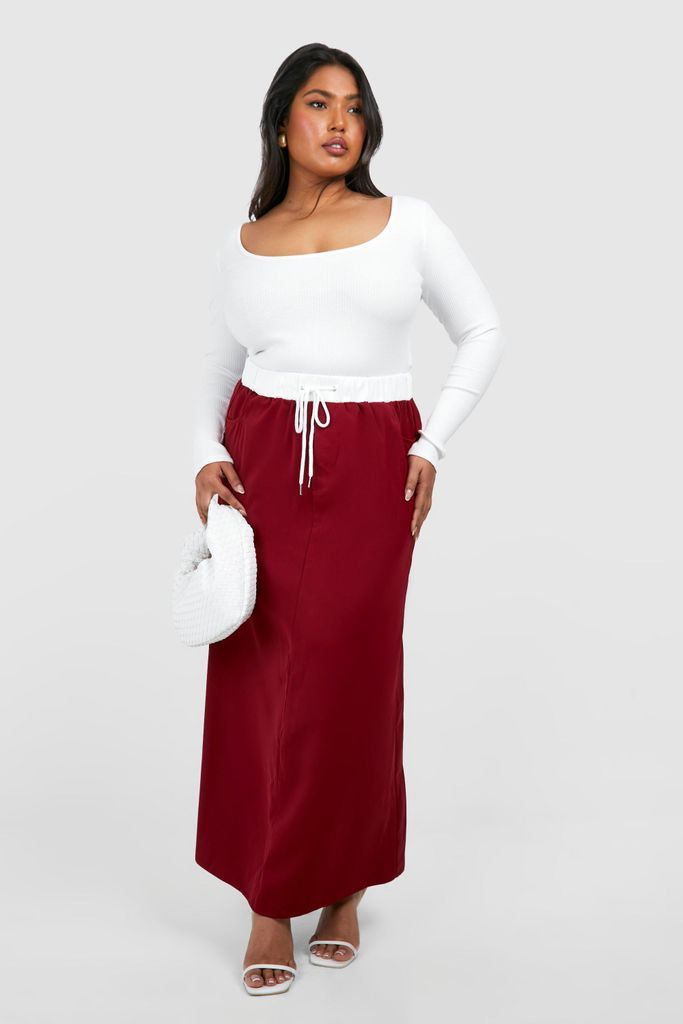 Womens Plus Waistband Detail Maxi Skirt - Red - 28, Red