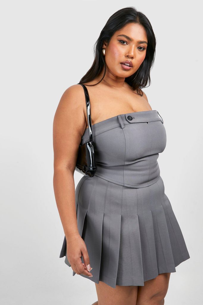 Womens Plus Woven Pleated Mini Skirt - Grey - 16, Grey