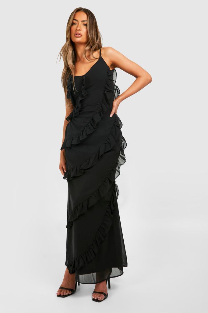 Womens Ruffle Tiered Maxi Dress - Black - 8, Black