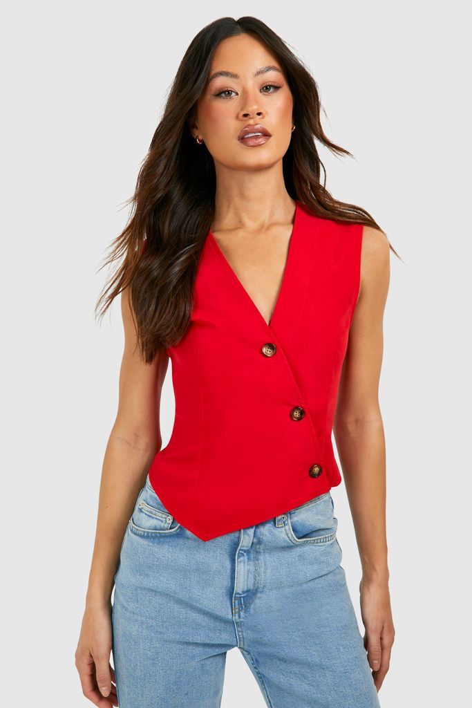 Womens Tall Woven Asymmetric Button Waistcoat - Red - 8, Red