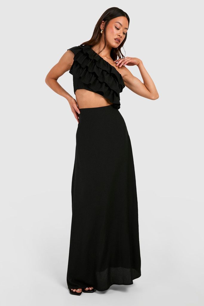 Womens Tall Woven Textured Frill One Shoulder Maxi Dress - Black - 8, Black