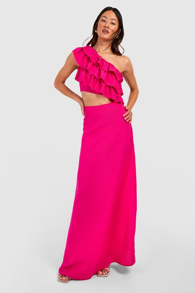 Womens Tall Woven Textured Frill One Shoulder Maxi Dress - Pink - 8, Pink