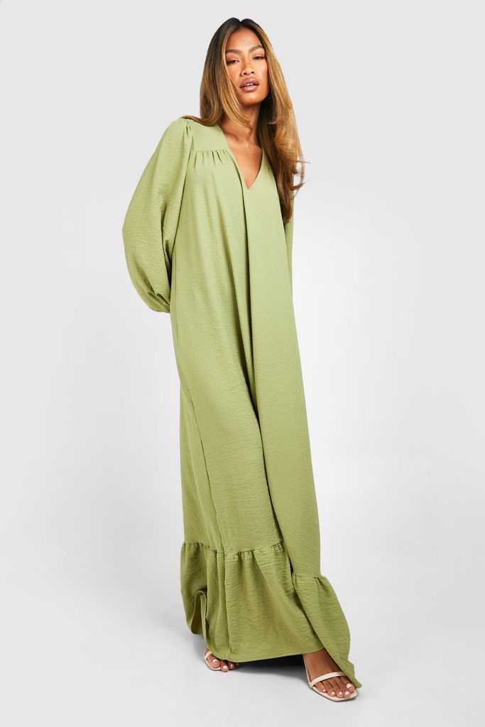 Womens Textured Blouson Sleeve Midaxi Dress - Green - 8, Green
