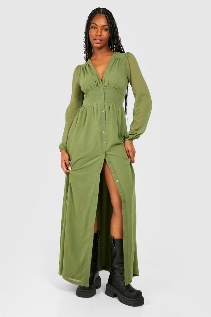 Womens Tall Chiffon Plunge Maxi Dress - Green - 8, Green