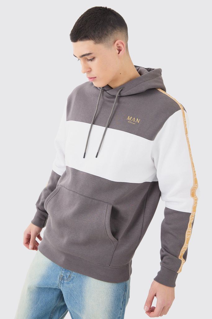 Men's Colour Block Man Tape Hoodie - Grey - S, Grey