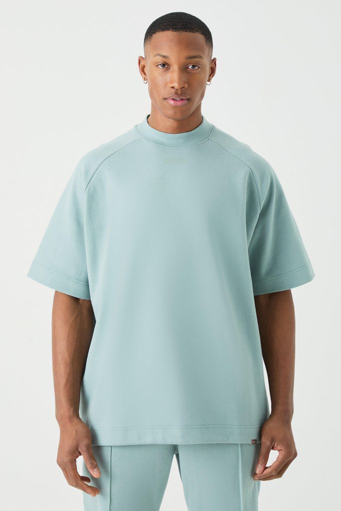 Men's Man Oversized Extended Neck Raglan Heavy Interlock T-Shirt - Blue - S, Blue