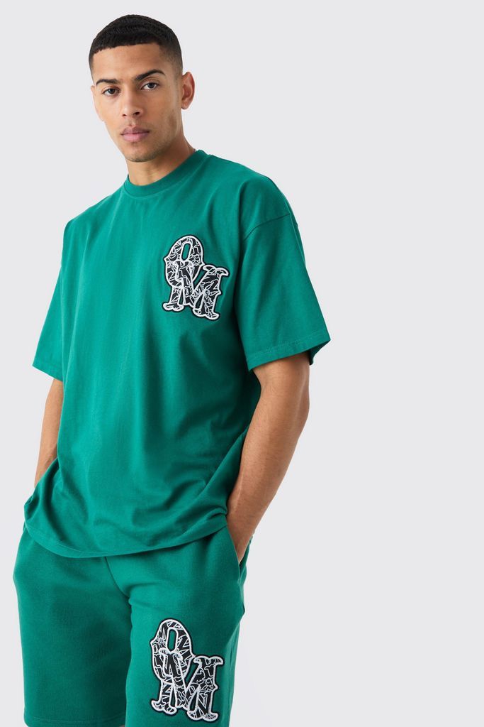 Men's Oversized Applique T-Shirt - Green - S, Green