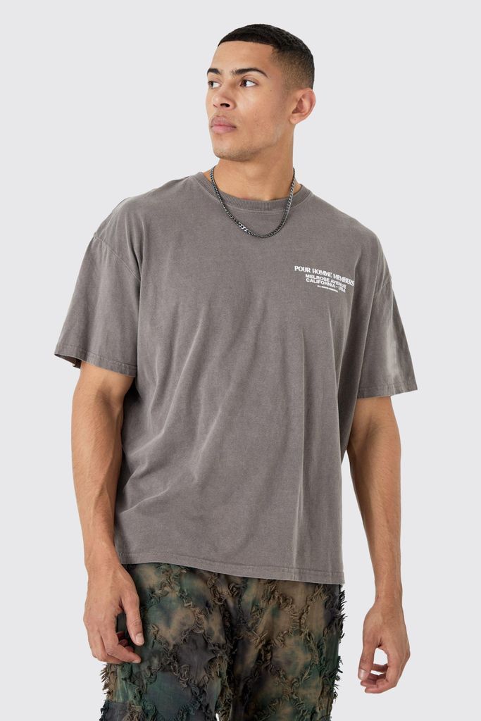Men's Oversized Boxy Overdyed Graphic T-Shirt - Brown - S, Brown