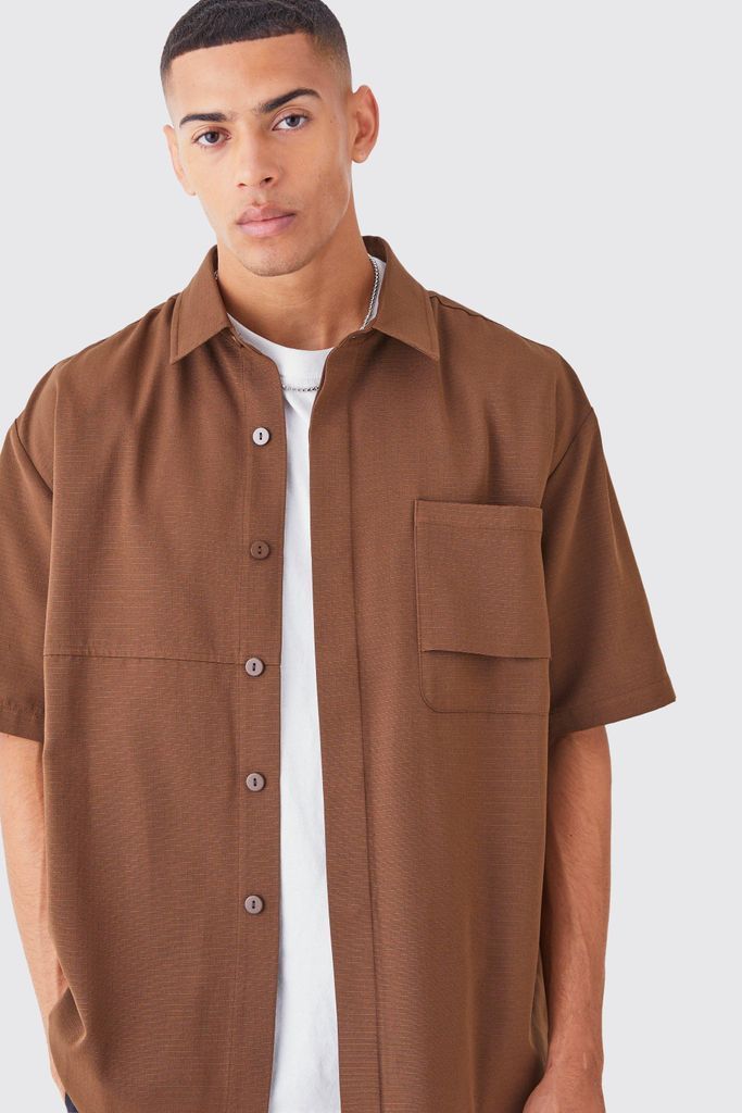 Men's Oversized Boxy Ripstop Shirt - Brown - S, Brown