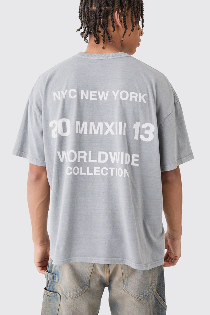 Men's Oversized Boxy Washed Skull Worldwide T-Shirt - Grey - S, Grey
