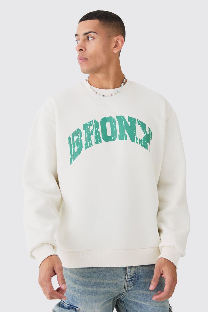 Men's Oversized Bronx Varsity Sweatshirt - Cream - S, Cream