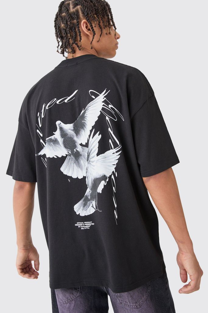 Men's Oversized Dove Graphic T-Shirt - Black - S, Black