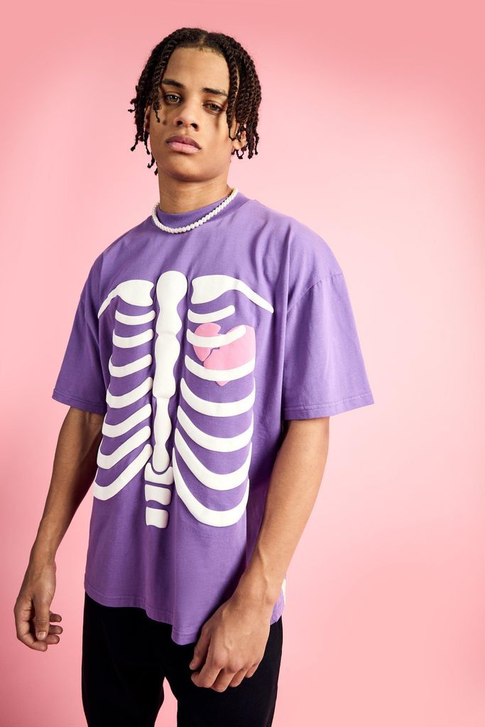 Men's Oversized Extended Neck Heart Breaker T-Shirt - Purple - S, Purple