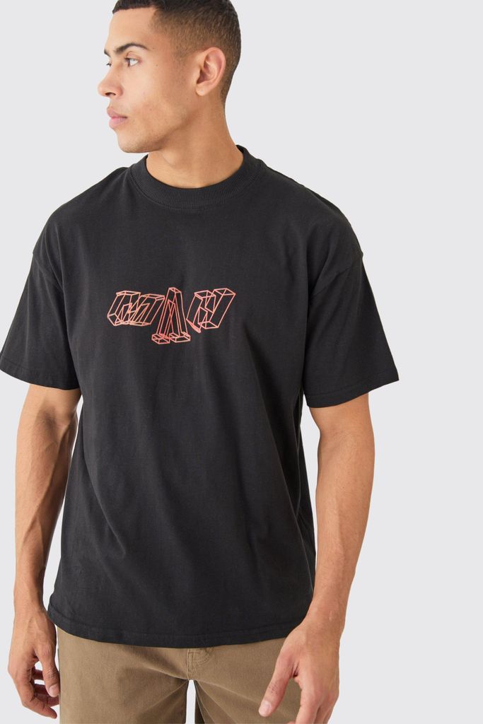 Men's Oversized Extended Neck M Graphic T-Shirt - Black - S, Black