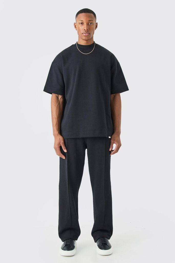 Men's Oversized T-Shirt & Relaxed Jogger Interlock Set - Black - S, Black