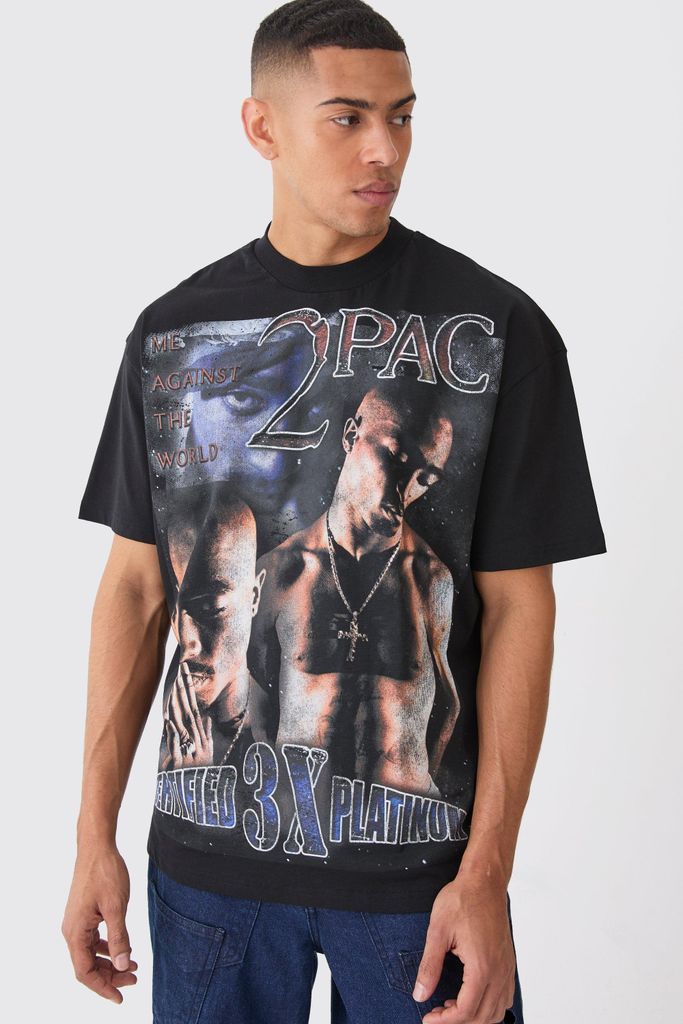 Men's Oversized Tupac Large Scale License T-Shirt - Black - S, Black