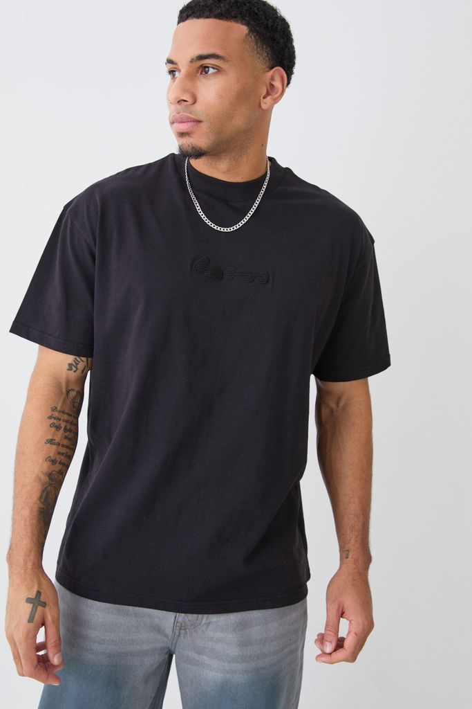 Men's Oversized Waffle Applique T-Shirt - Black - S, Black