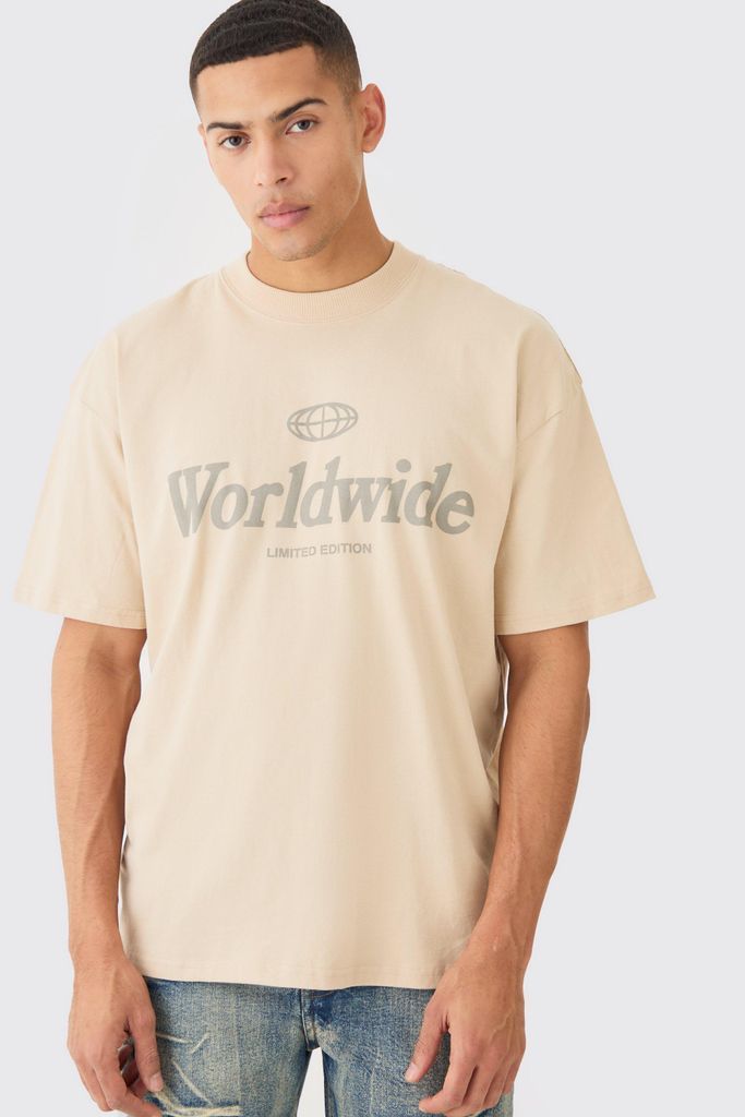 Men's Oversized Worldwide T-Shirt - Beige - S, Beige
