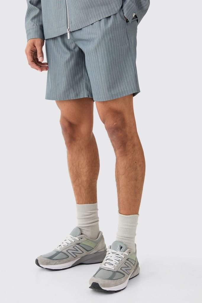 Men's Pinstripe Elasticated Waist Shorts - Grey - 28, Grey