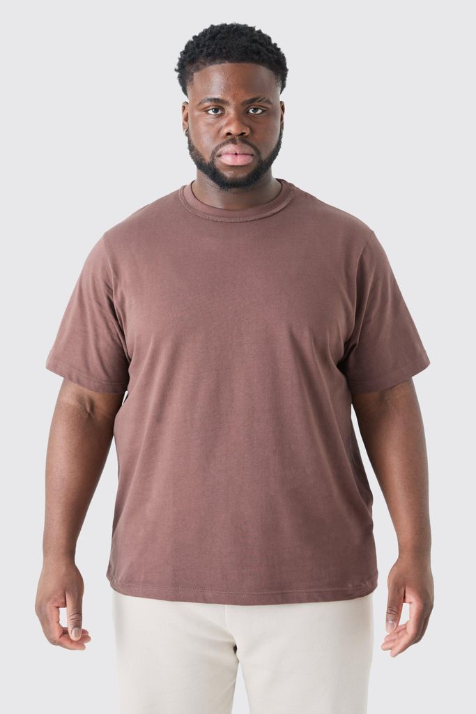 Men's Plus Core Heavy Carded Layed On Neck T-Shirt - Brown - Xxxl, Brown