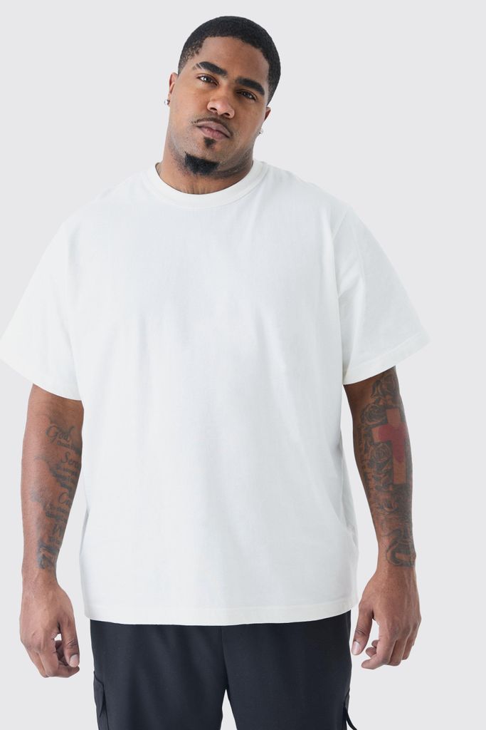 Men's Plus Core Heavy Carded Layed On Neck T-Shirt - Cream - Xxxl, Cream