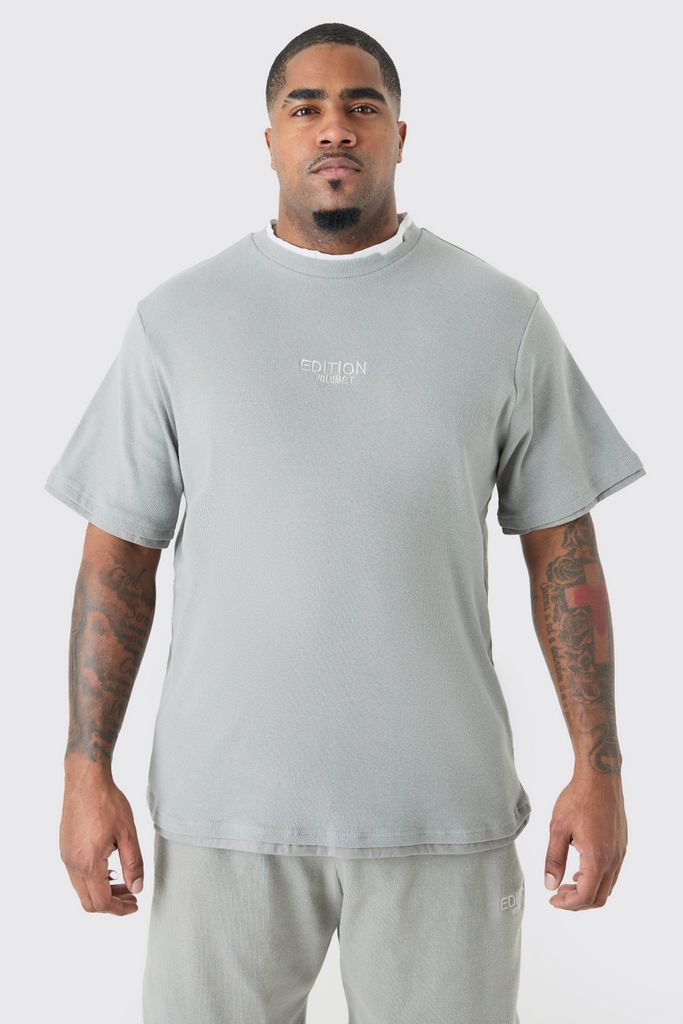 Men's Plus Edition Heavyweight Ribbed Fauxlayer T-Shirt - Grey - Xxxl, Grey