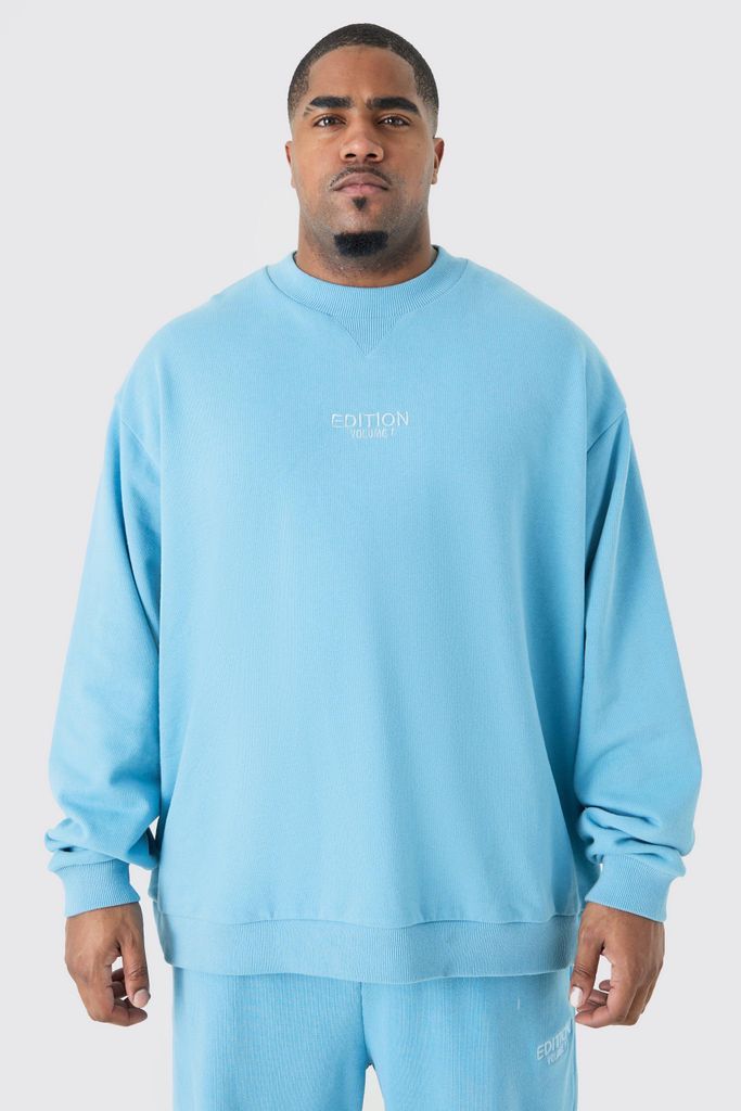 Men's Plus Edition Oversized Extended Neck Heavyweight Sweatshirt - Blue - Xxxl, Blue