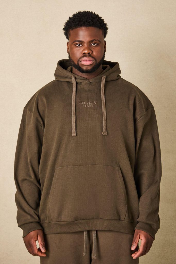 Men's Plus Edition Oversized Heavyweight Ribbed Hoodie - Brown - Xxxl, Brown
