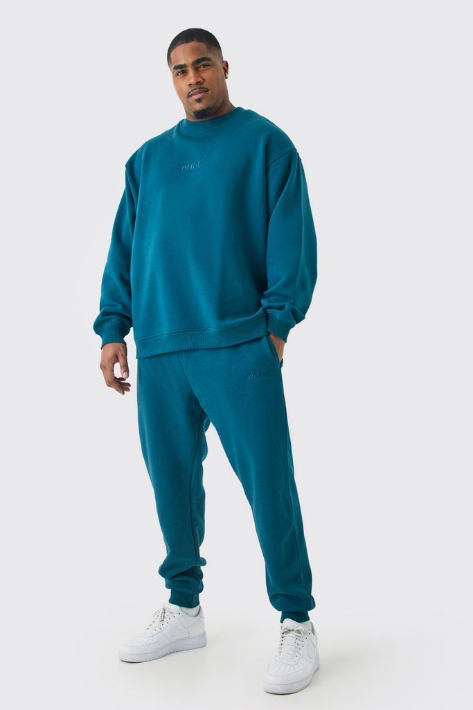 Men's Plus Offcl Oversized Extended Neck Sweatshirt Tracksuit - Blue - Xxxl, Blue