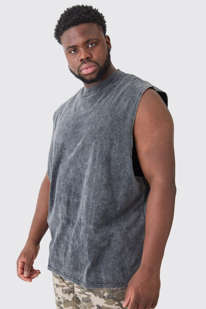 Men's Plus Oversized Drop Armhole Laundered Wash Vest - Grey - Xxxl, Grey