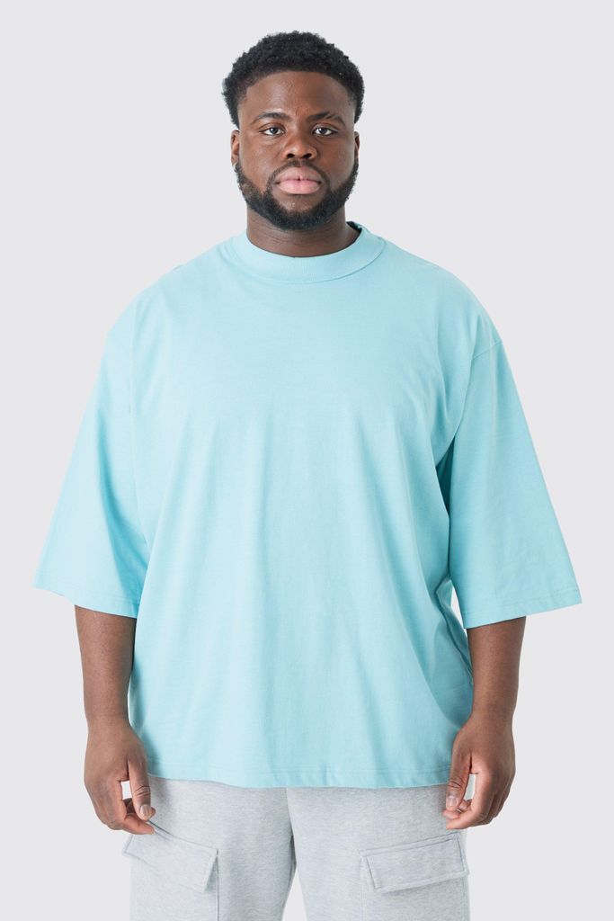 Men's Plus Oversized Heavy Layed On Neck Carded T-Shirt - Blue - Xxxl, Blue