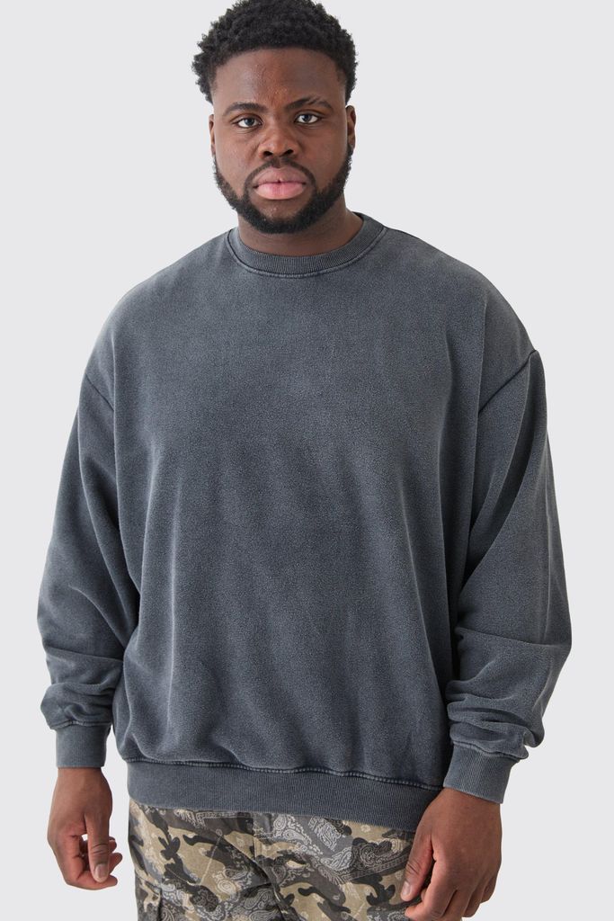 Men's Plus Oversized Laundered Wash Sweatshirt - Grey - Xxxl, Grey
