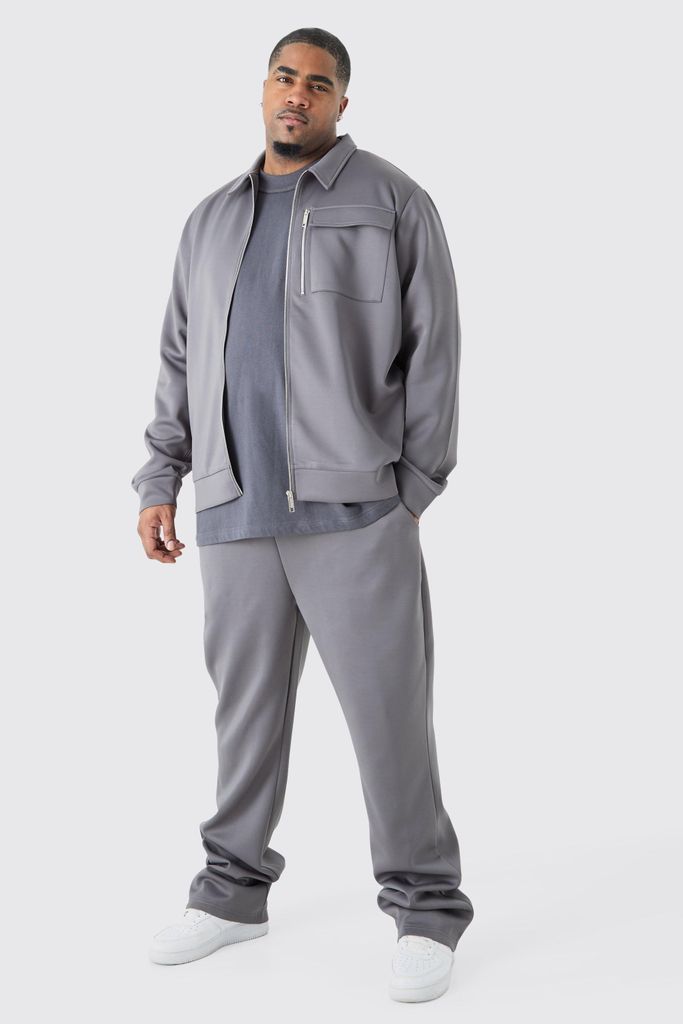 Men's Plus Scuba Harrington Jacket Set - Grey - Xxxl, Grey