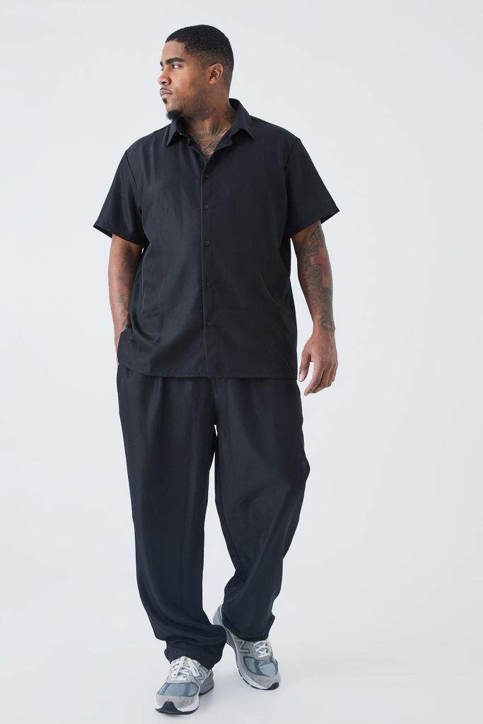 Men's Plus Short Sleeve Soft Twill Smart Shirt & Trouser - Black - Xxxl, Black