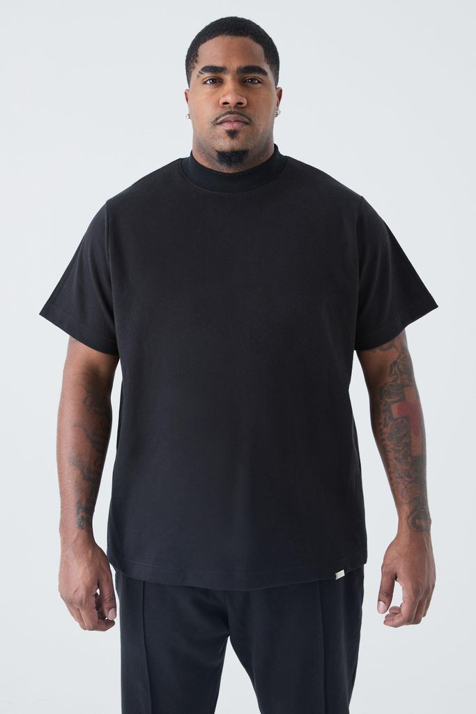 Men's Plus Slim Fit Extended Neck Heavy Interlock T-Shirt - Black - Xxxl, Black